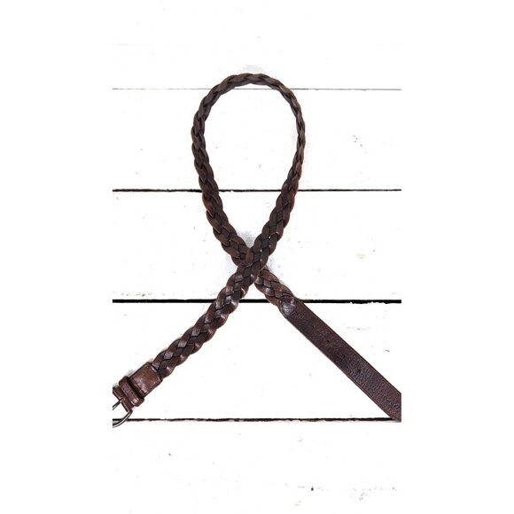 Vintage braided brown distressed leather belt
